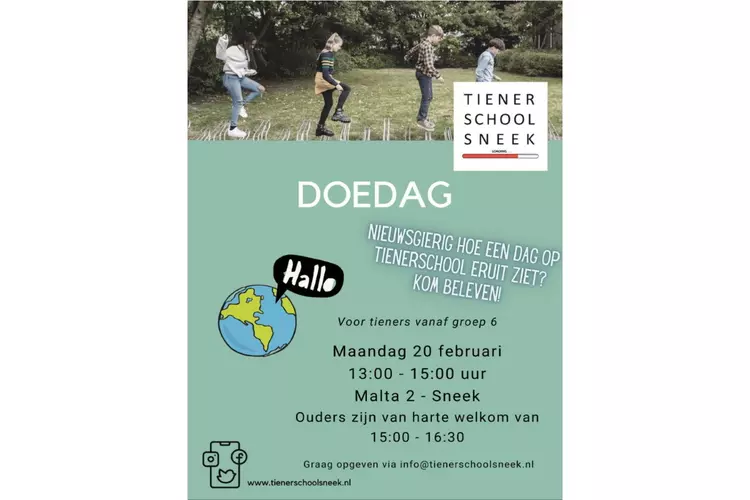 Tienerschool Sneek organiseert maandag 20 februari een Doe/ Opendag